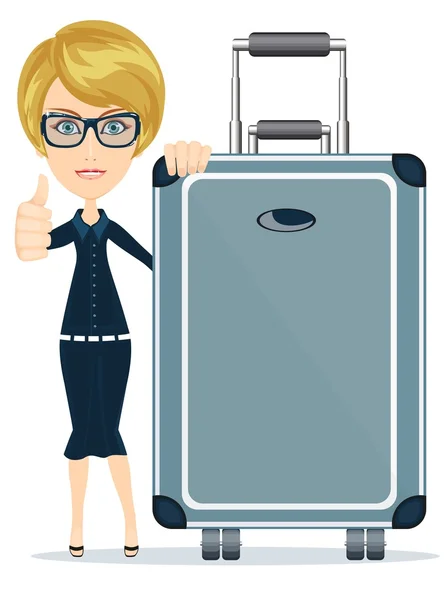 Woman with big suitcase — Stock Vector