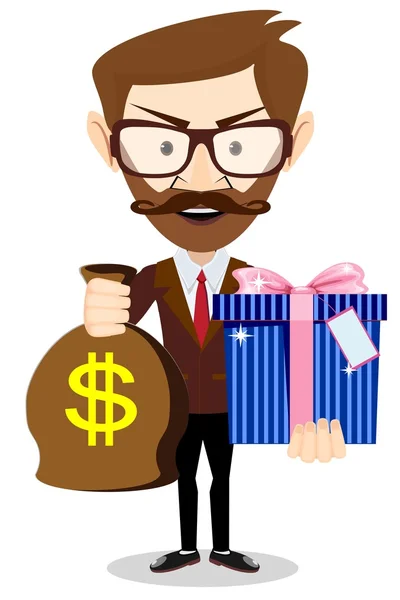 Businessman gives a gift bag with dollars — Stock Vector