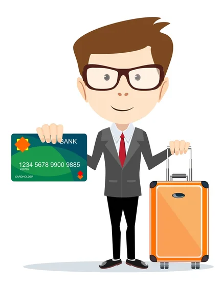 Obchodní muž drží kartu a zavazadla — Stockový vektor