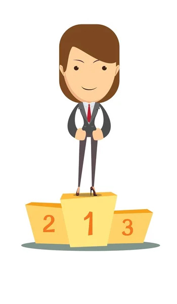 Woman proudly standing on the winning podium. — Stock Vector