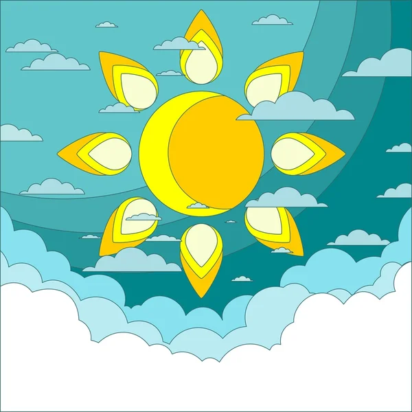 Sol en el cielo. Buen tiempo de fondo. Vector — Vector de stock