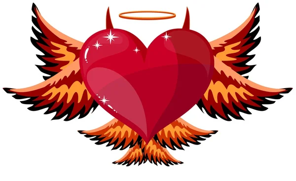 Devilish Heart With Horns And Wings — Stock Vector