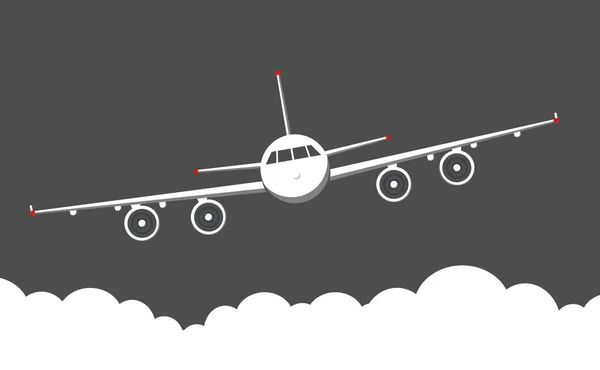 Vista frontal do avião. Céu com nuvens. — Vetor de Stock