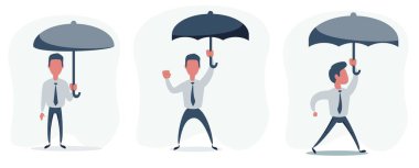 Şemsiyeli bir iş adamı. Açık şemsiyeli, beyaz tenli iş adamının tam boy portresi.