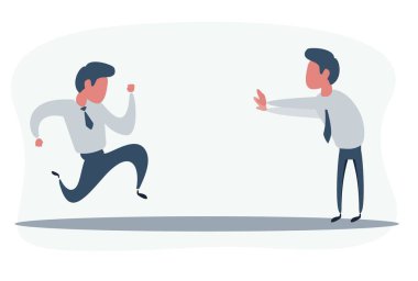 Başka birinin önünde el hareketini durduran bir adam. Yaklaş, portre. El işareti. Hayır, değil. Vektör illüstrasyonu.