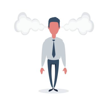 Öfkeden kudurmuş kızgın işadamı ve kulaklarından buhar çıkıyor..