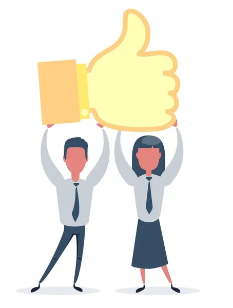 男人和女人举起大拇指图标.成功的社交媒体，团队合作。商业广告、展示卡、社交媒体、横幅、网页. 免版税图库矢量图片