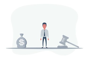 Üzerinde dolar işareti olan bir çanta dolusu para ve terazide çekiç olan bir yargıç. Bir yasanın ya da normların kabulü için lobi faaliyetleri, yolsuzluk.