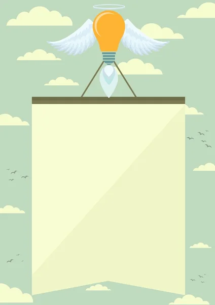 Lamp raket met vleugels opheffing poster in de hemel met wolken en vogels, vector. illustratie — Stockvector