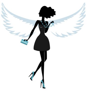 angel wings ile genç bir kadın silueti. vektör. illüstrasyon