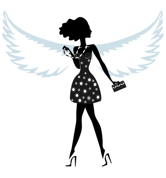 Silhouette of a Young Woman with Angel Wings — Stock Vector