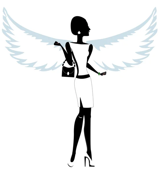 Silhouette of a Young Woman with Angel Wings. Vector. Illustration — Stock Vector