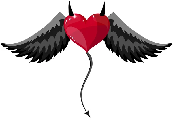 Devilish Heart With Horns And Wings — Stock Vector