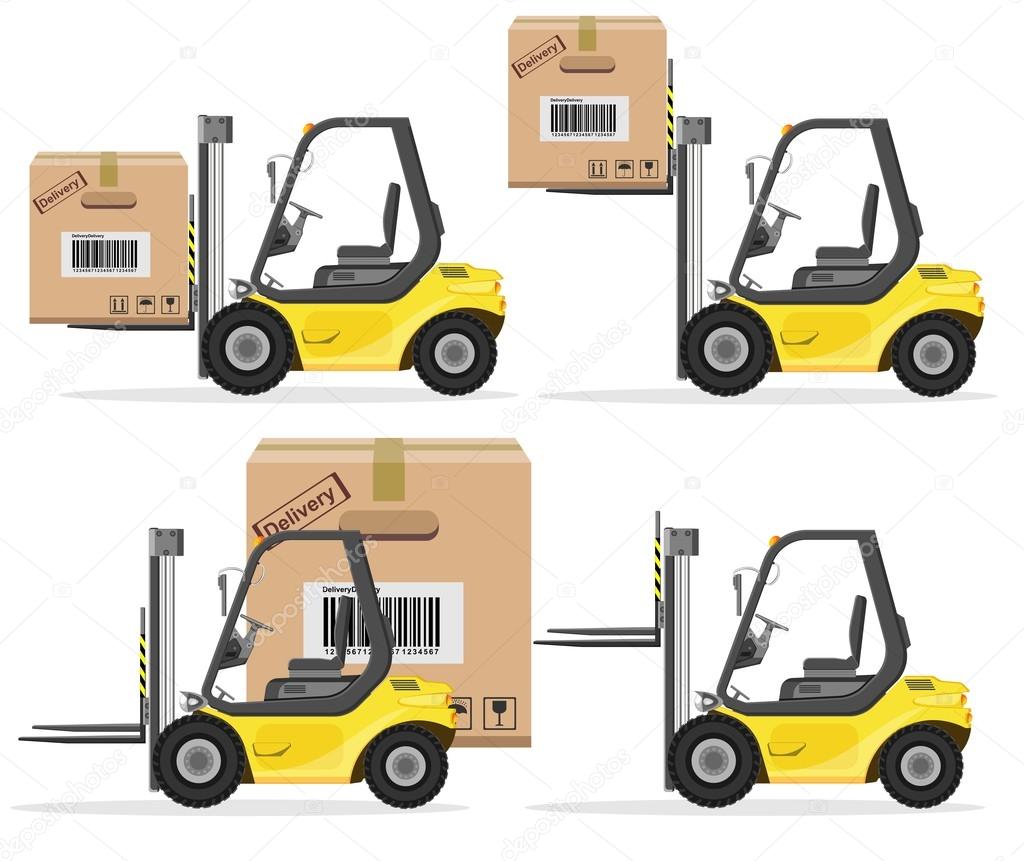Loader with Box. Shipment Icons Set. Vector