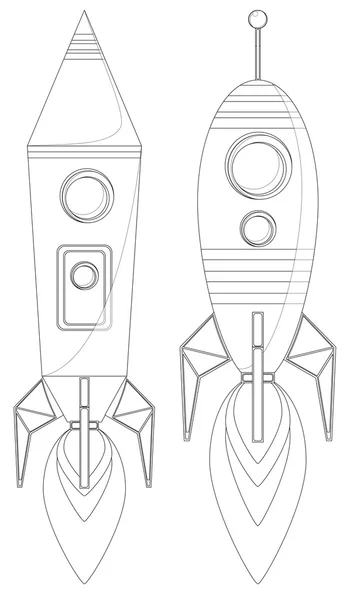 Cohetes con ojo de buey y llamas del motor, vector — Archivo Imágenes Vectoriales
