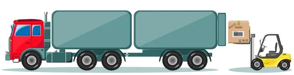 Camion et chargeur avec boîte. Ensemble d'icônes d'expédition. Vecteur — Image vectorielle