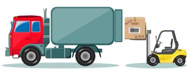 Truck and Loader with Box. Shipment Icons Set. Vector