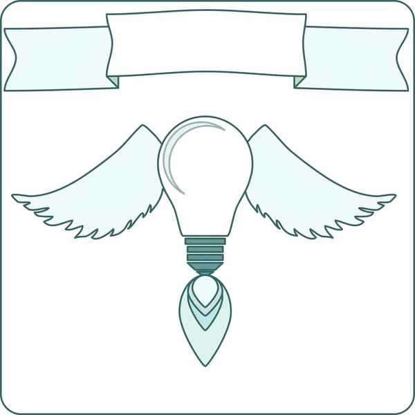 Lâmpada simples com asas, chama e bandeira. Ilustrações vetoriais —  Vetores de Stock