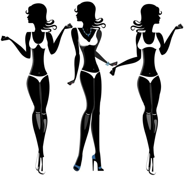 Conjunto de Mujer Negra en Traje de Baño. Silueta. Vector de stock — Archivo Imágenes Vectoriales