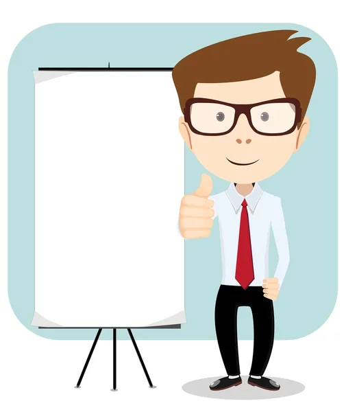 Cartoon Business man explaining and pointing at blank white board. Stock Vector  Illustration — Stock Vector