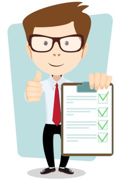 Genç adam bir kağıt yeşil bayraklar, vektör ile tutarak