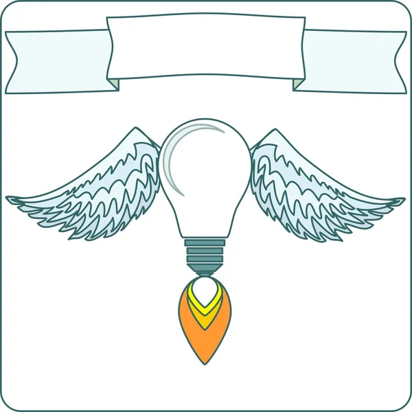 Лампочка с крыльями и баннером — стоковый вектор
