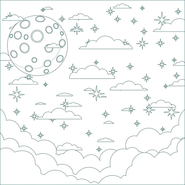 Illustration of a Cartoon moon with space for text in the clouds — Stock Vector