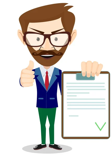 Hipster Hombre sosteniendo un papel con banderas verdes, Vector — Vector de stock