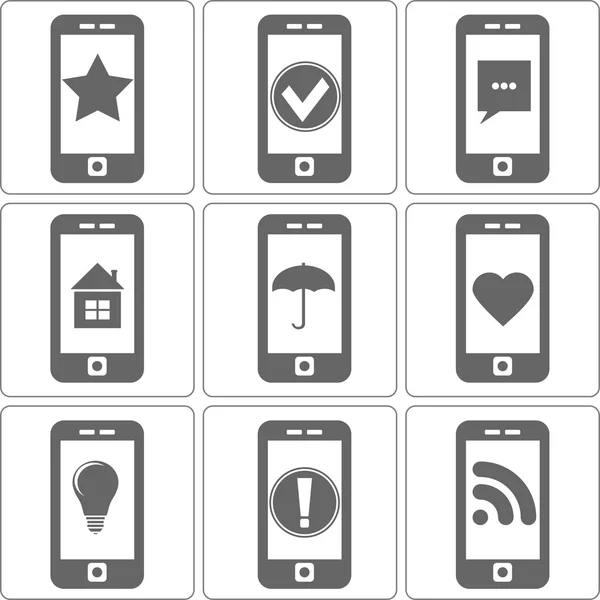 Einfache Symbole von Telefonen mit unterschiedlichen Bildern, Vektor — Stockvektor