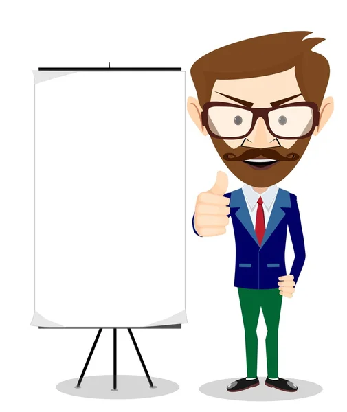 Friendly businessman leaning against blank billboard giving the thumbs up — Stock Vector