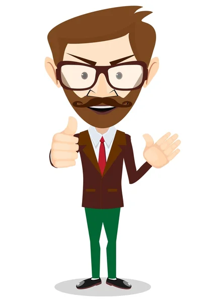 Smiling and winking cartoon business man giving the thumbs up. - Stok Vektor