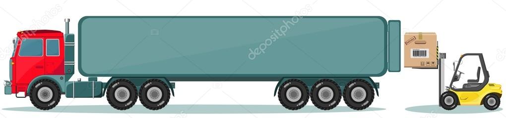 Truck and Loader with Box. Shipment Icons Set. Vector illustration