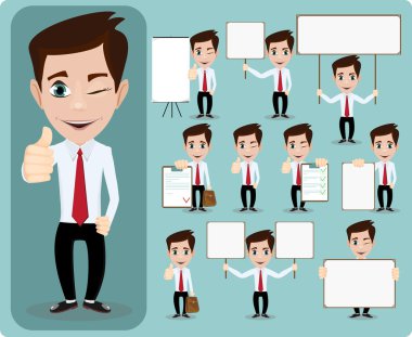 Ofis çalışanı ile poster koleksiyonu