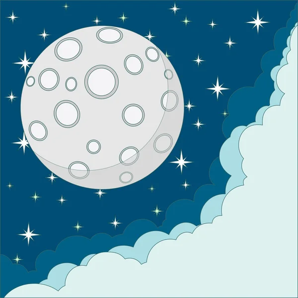 Vector Cartoon moon with space for text in the clouds — Stock Vector