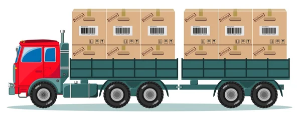 Camion con scatole di carico su rimorchio, illustrazione vettoriale — Vettoriale Stock