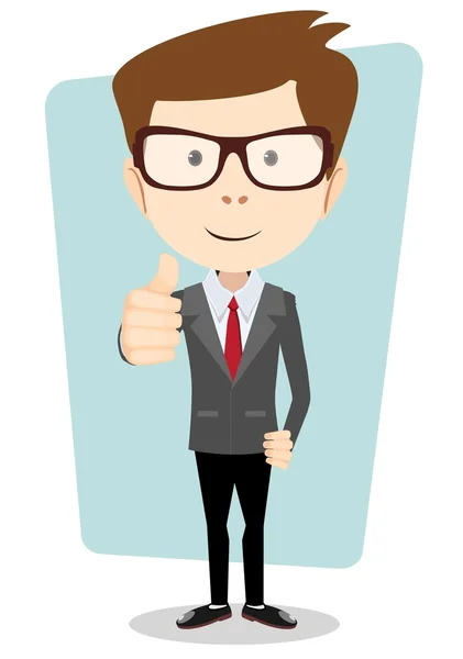 Smiling and winking cartoon business man giving the thumbs up. — Stock Vector