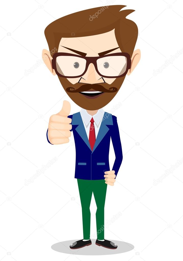 Stock Vector Illustration of a Smiling and Winking Cartoon Business Man Giving the Thumbs Up.