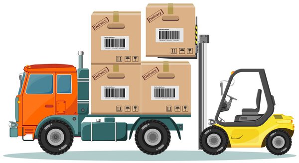 Loader Sinker Boxes in the Truck, Vector Illustration