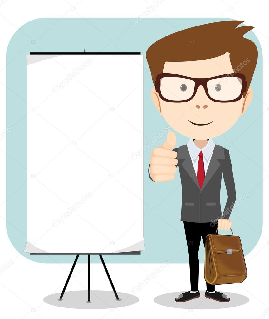 Vector illustration of a cartoon businessman holding blank message board.