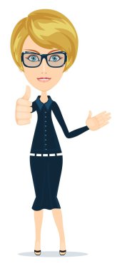 Vektör çizim bir gülümseyen çizgi film iş kadını ya da öğretmen stok