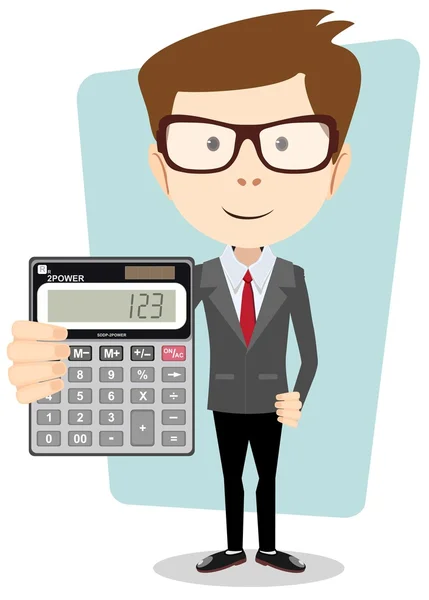 Homme d'affaires ou comptable avec calculatrice, illustration vectorielle — Image vectorielle