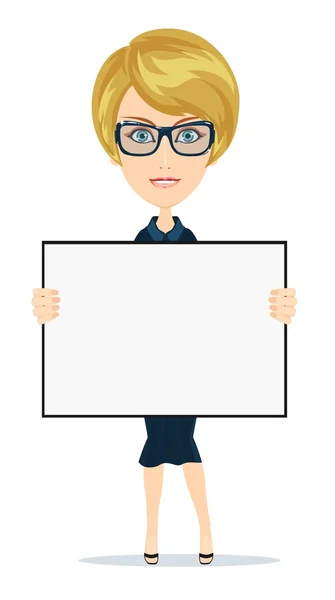 Business woman holding a banner - isolated over white background — Stock Vector