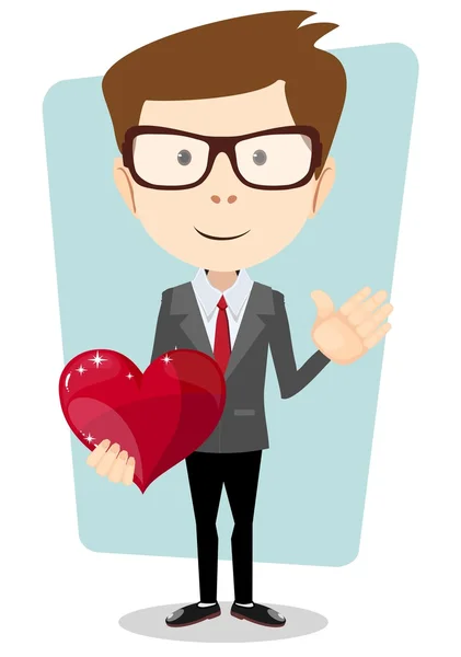 Businessman and Red Heart, Vector Illustration — Stock Vector