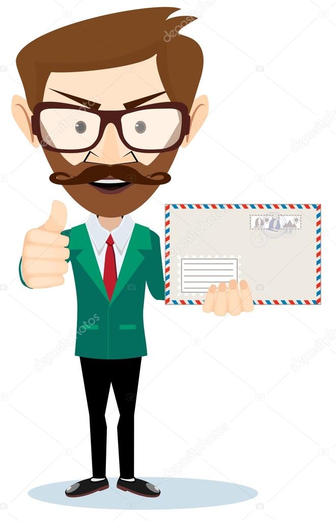 Office worker holding huge mailer envelope giving the thumbs up and friendly smiling