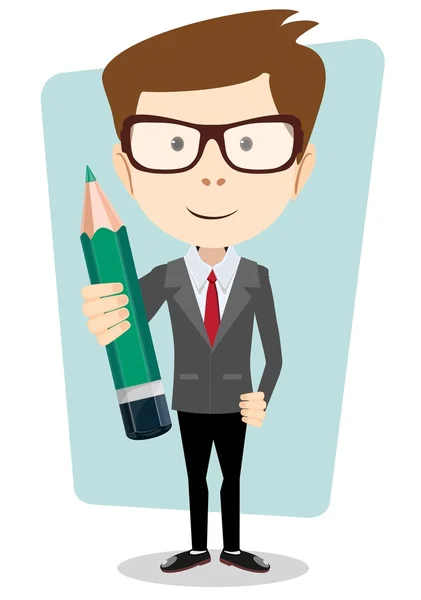 Profesor con un lápiz para corregir y estudiar, ilustración vectorial — Vector de stock