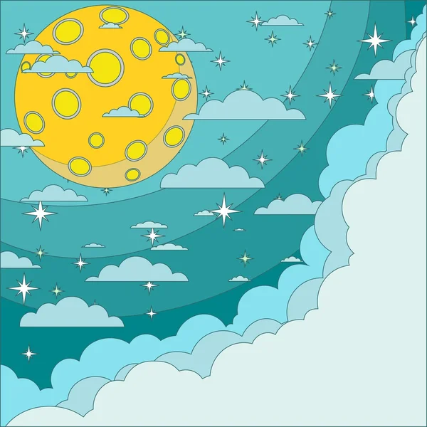 Luna llena en el fondo del cielo nocturno, ilustración vectorial — Archivo Imágenes Vectoriales