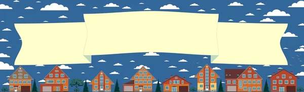 Above the houses develops banner for your text, vector illustration — Stock Vector