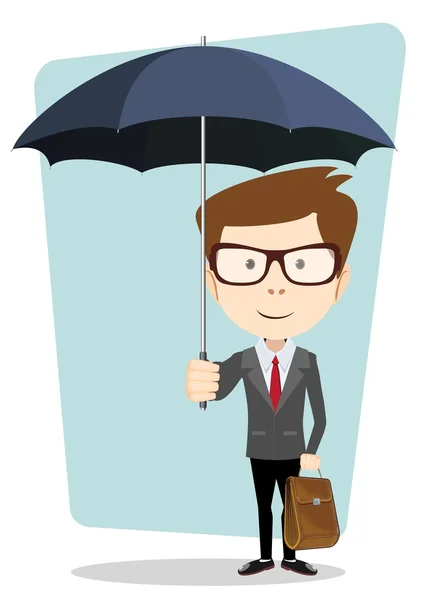 Бизнесмен прячется от дождя под зонтиком, векторная иллюстрация — стоковый вектор