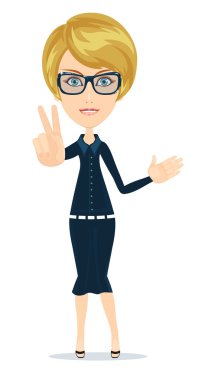 Barış parmaklar, vektör çizim gösteren başarılı genç kadın