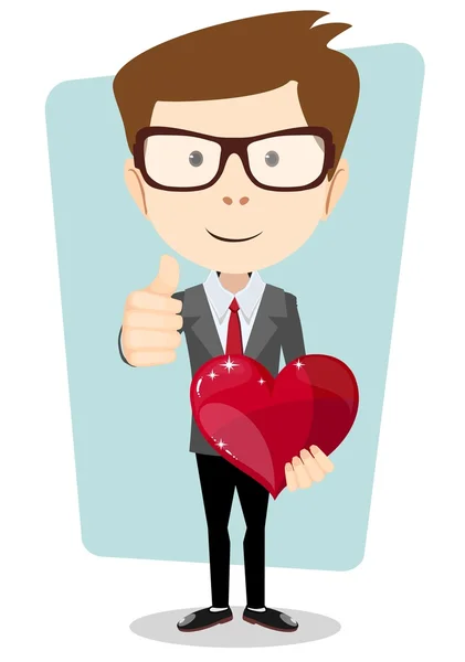 Student in costume gives his beloved heart, vector illustration — Stock Vector